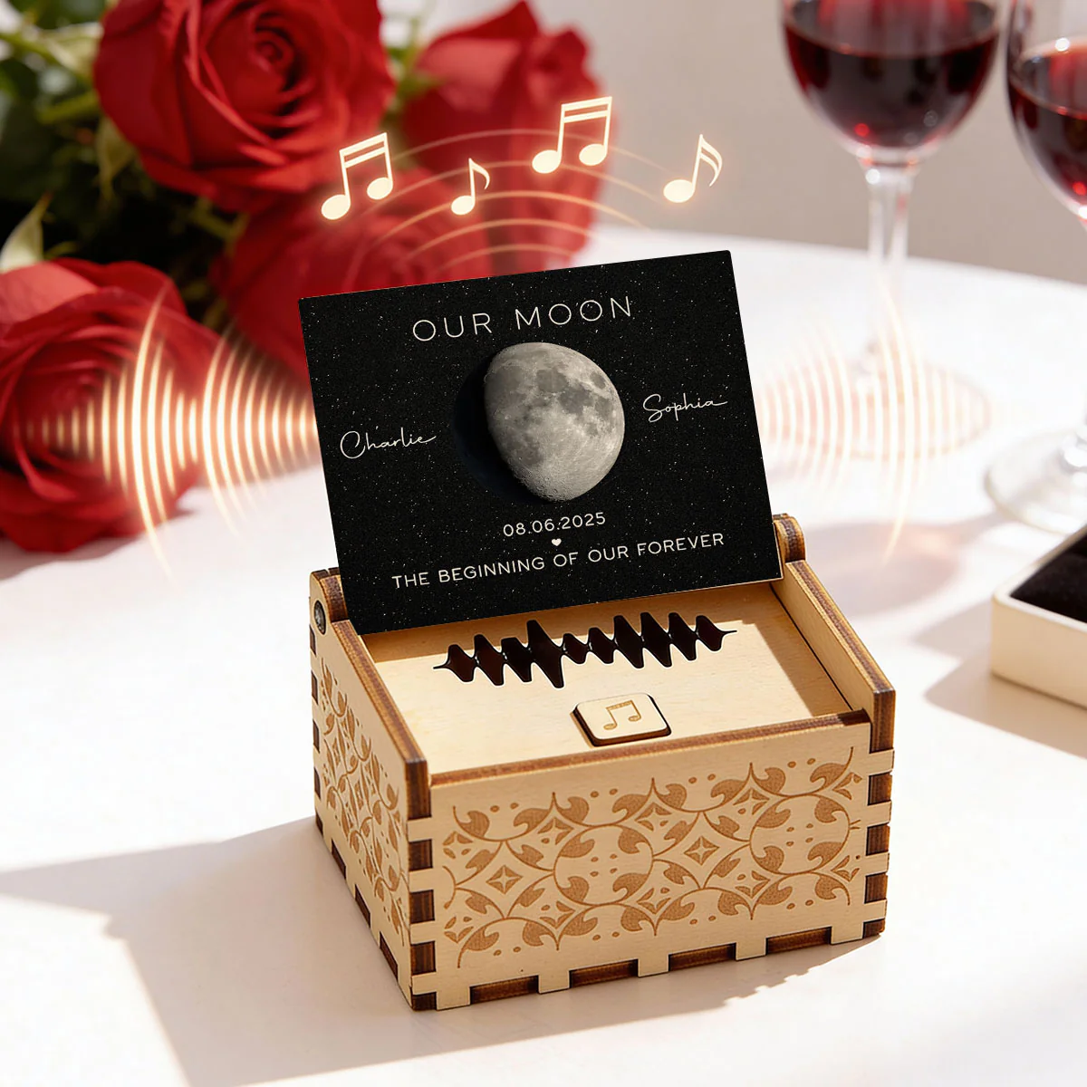 Our Moon Custom Moon Phase & Favorite Song - Personalized Wooden Music Box - Valentine's Day Gift For Him, Gift For Her - Image 14