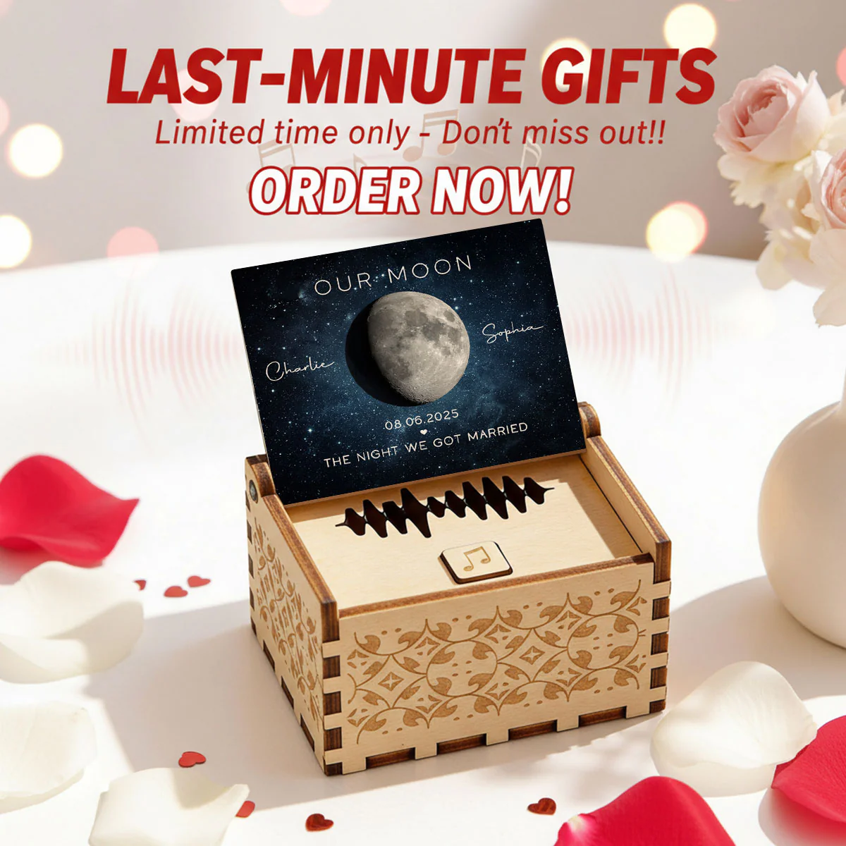 Our Moon Custom Moon Phase & Favorite Song - Personalized Wooden Music Box - Valentine's Day Gift For Him, Gift For Her - Image 15