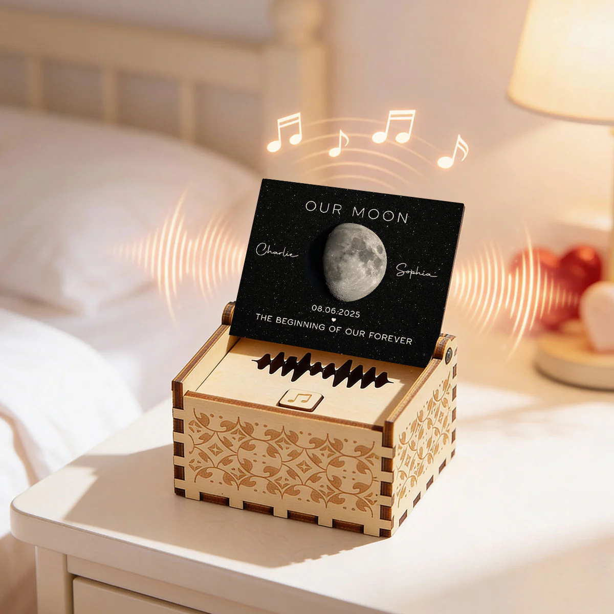 Our Moon Custom Moon Phase & Favorite Song - Personalized Wooden Music Box - Valentine's Day Gift For Him, Gift For Her - Image 16