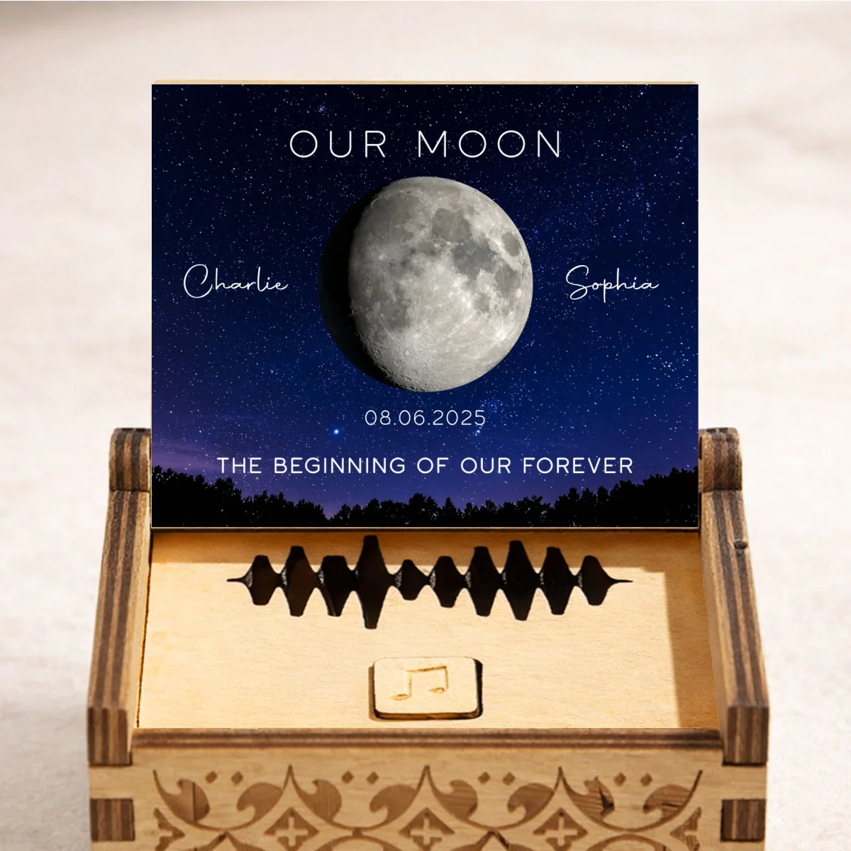 Our Moon Custom Moon Phase & Favorite Song - Personalized Wooden Music Box - Valentine's Day Gift For Him, Gift For Her - Image 18