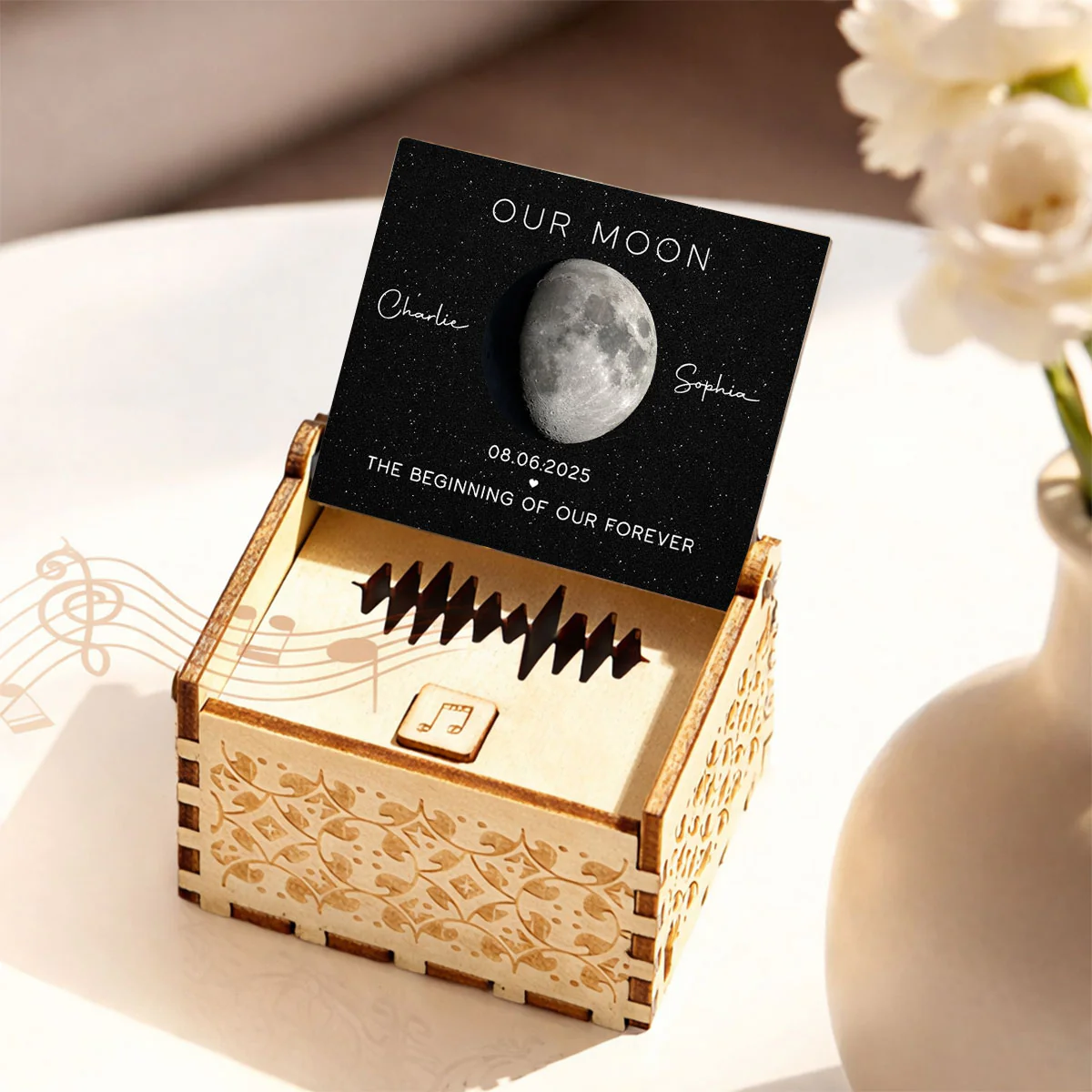 Our Moon Custom Moon Phase & Favorite Song - Personalized Wooden Music Box - Valentine's Day Gift For Him, Gift For Her - Image 4