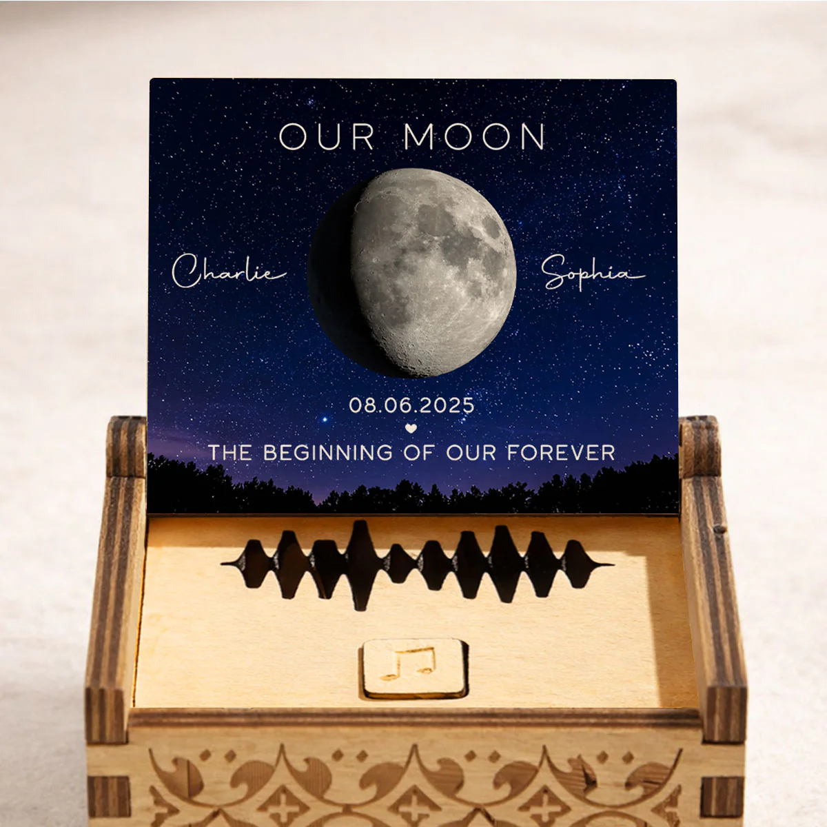 Our Moon Custom Moon Phase & Favorite Song - Personalized Wooden Music Box - Valentine's Day Gift For Him, Gift For Her - Image 5