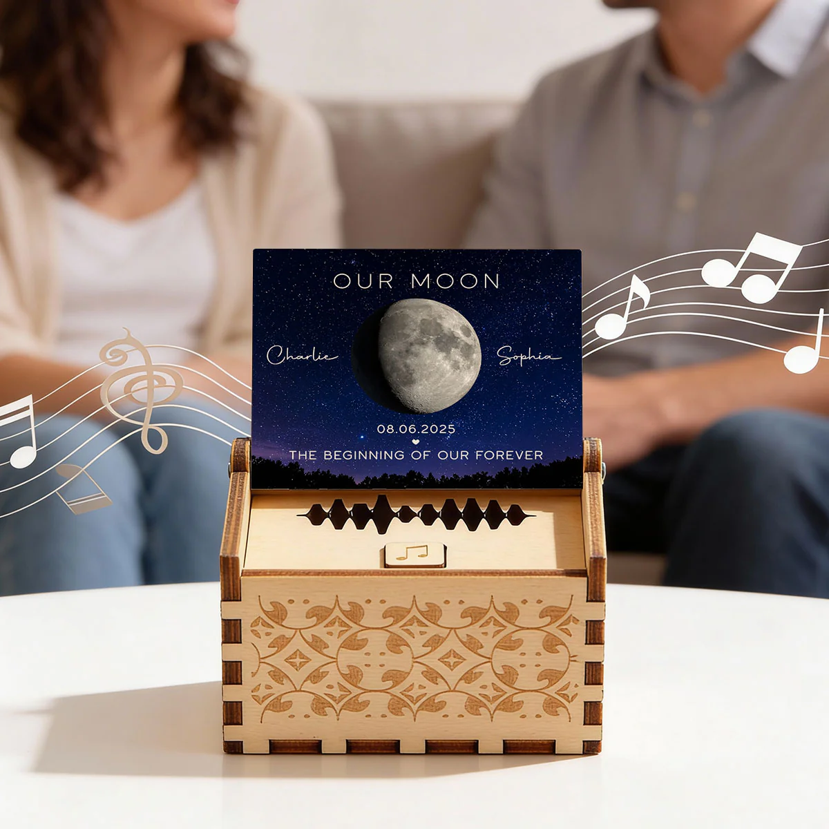Our Moon Custom Moon Phase & Favorite Song - Personalized Wooden Music Box - Valentine's Day Gift For Him, Gift For Her - Image 6