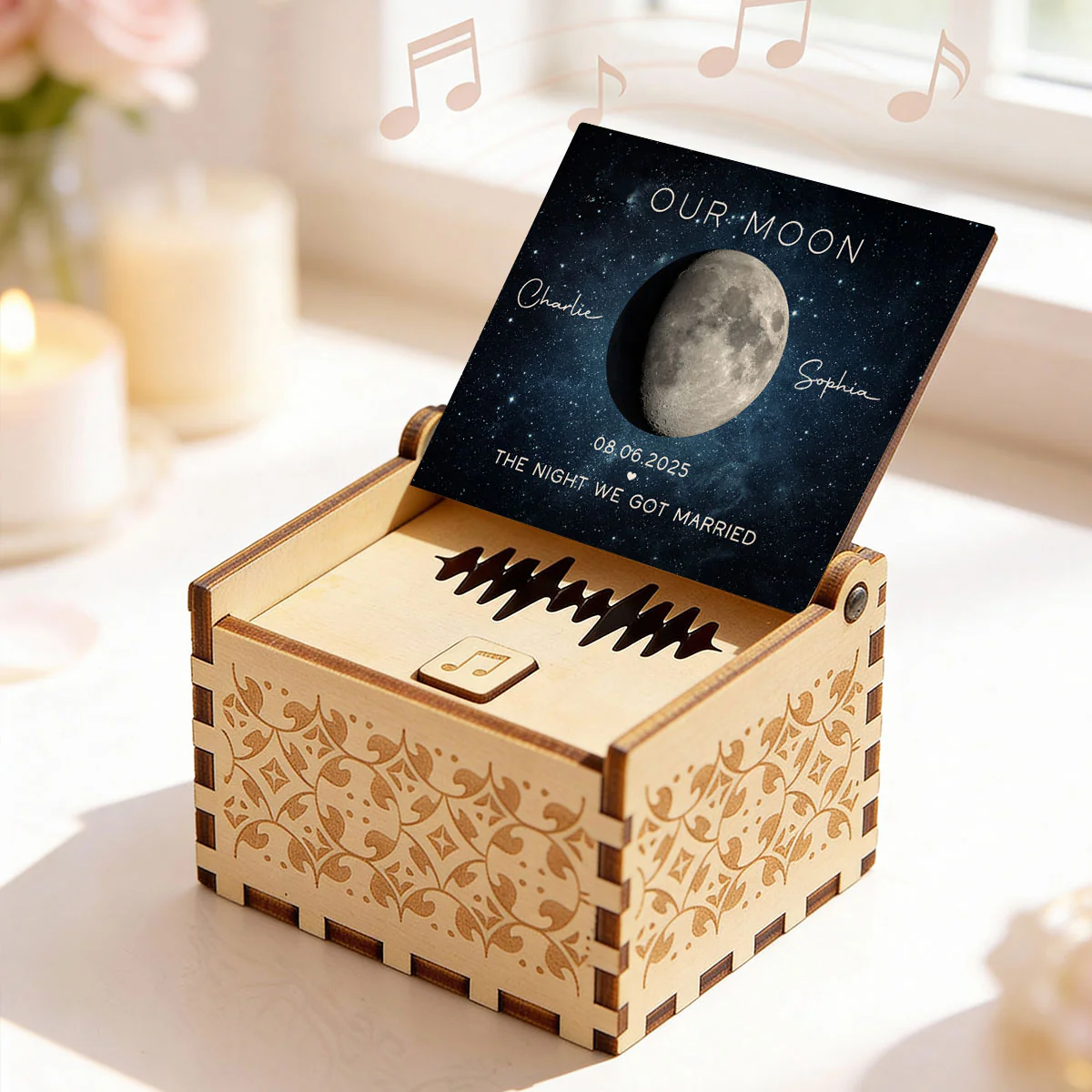 Our Moon Custom Moon Phase & Favorite Song - Personalized Wooden Music Box - Valentine's Day Gift For Him, Gift For Her - Image 9