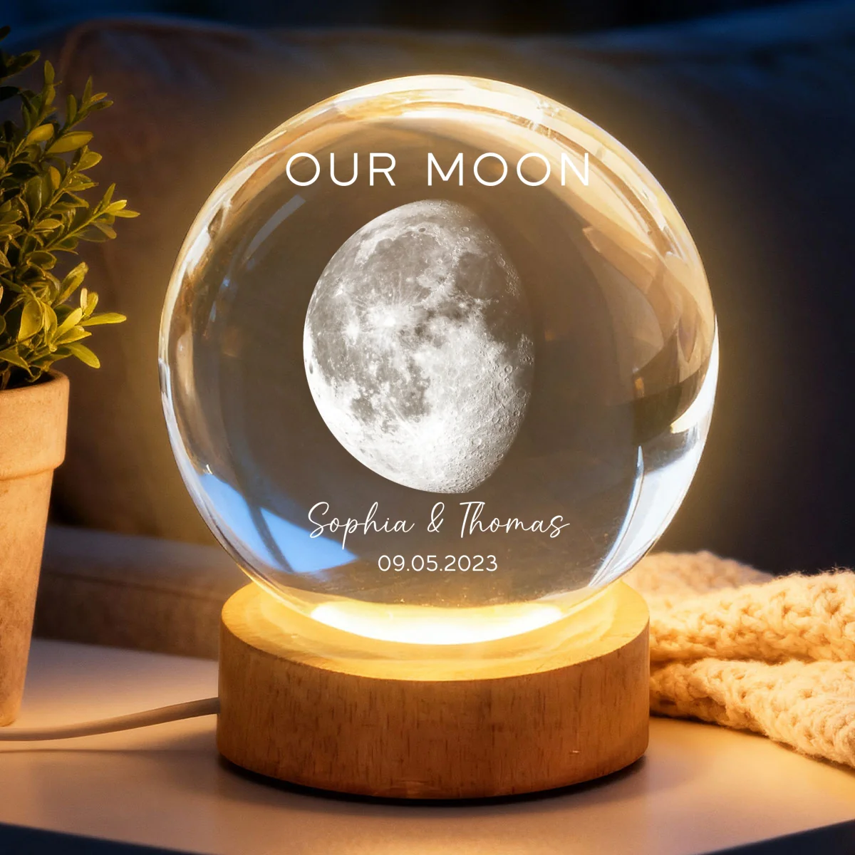 Our Moon Special Day Custom Moon Phase - Personalized Crystal Ball LED Night Light - Valentine's Day Gift For Couple - Image 11