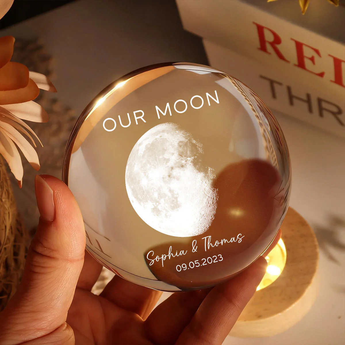 Our Moon Special Day Custom Moon Phase - Personalized Crystal Ball LED Night Light - Valentine's Day Gift For Couple - Image 4