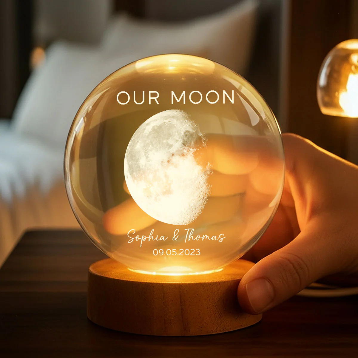Our Moon Special Day Custom Moon Phase - Personalized Crystal Ball LED Night Light - Valentine's Day Gift For Couple - Image 5