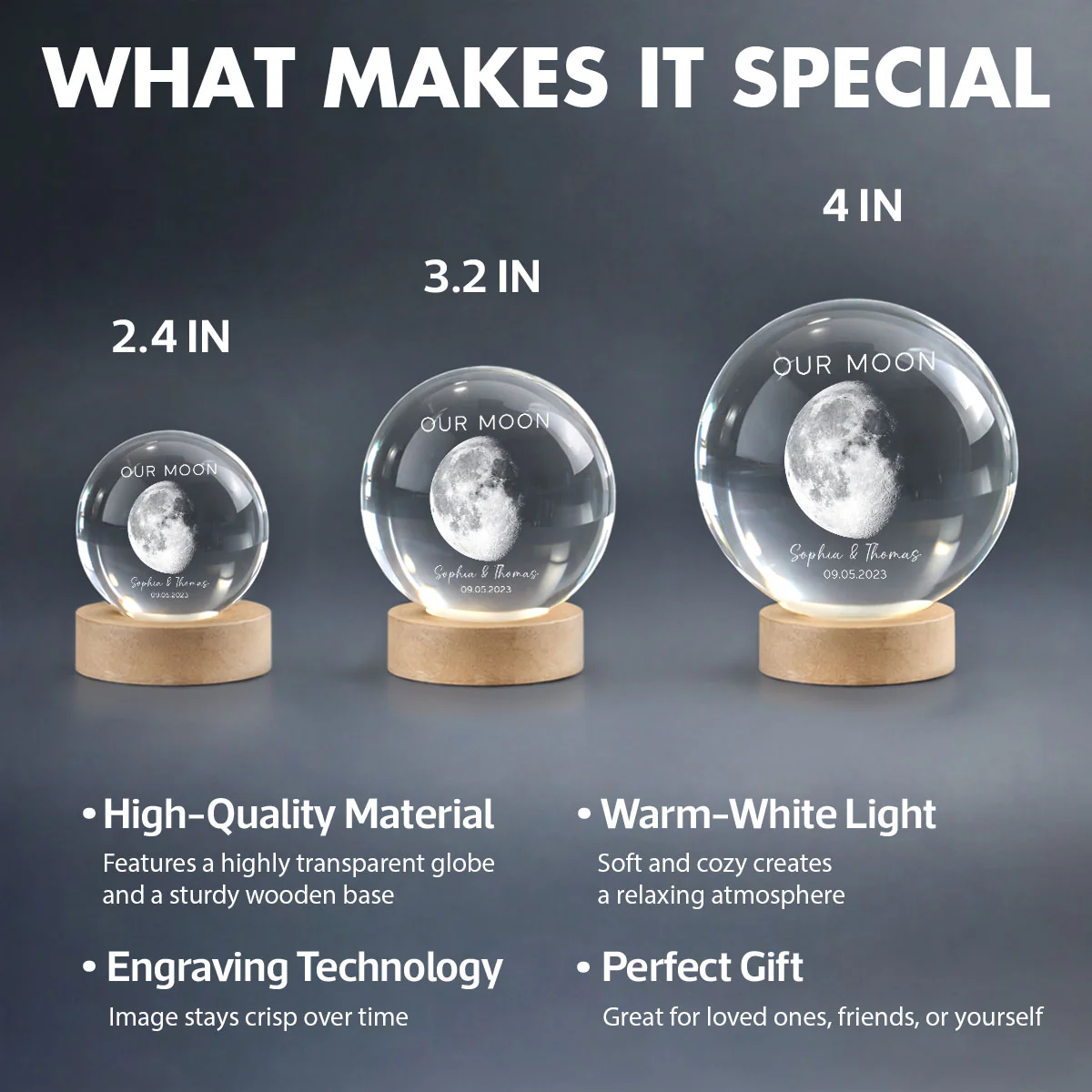 Our Moon Special Day Custom Moon Phase - Personalized Crystal Ball LED Night Light - Valentine's Day Gift For Couple - Image 6