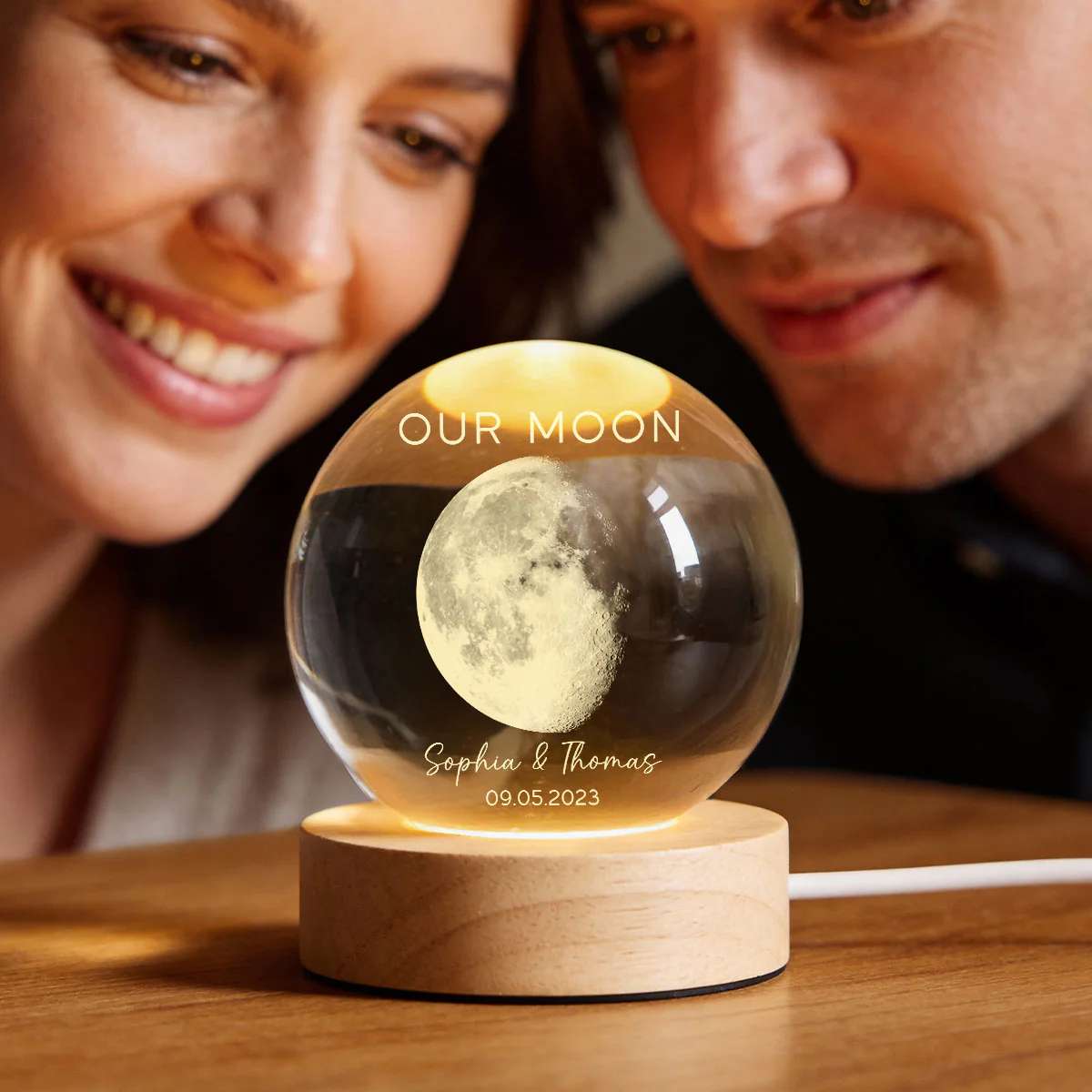 Our Moon Special Day Custom Moon Phase - Personalized Crystal Ball LED Night Light - Valentine's Day Gift For Couple - Image 8