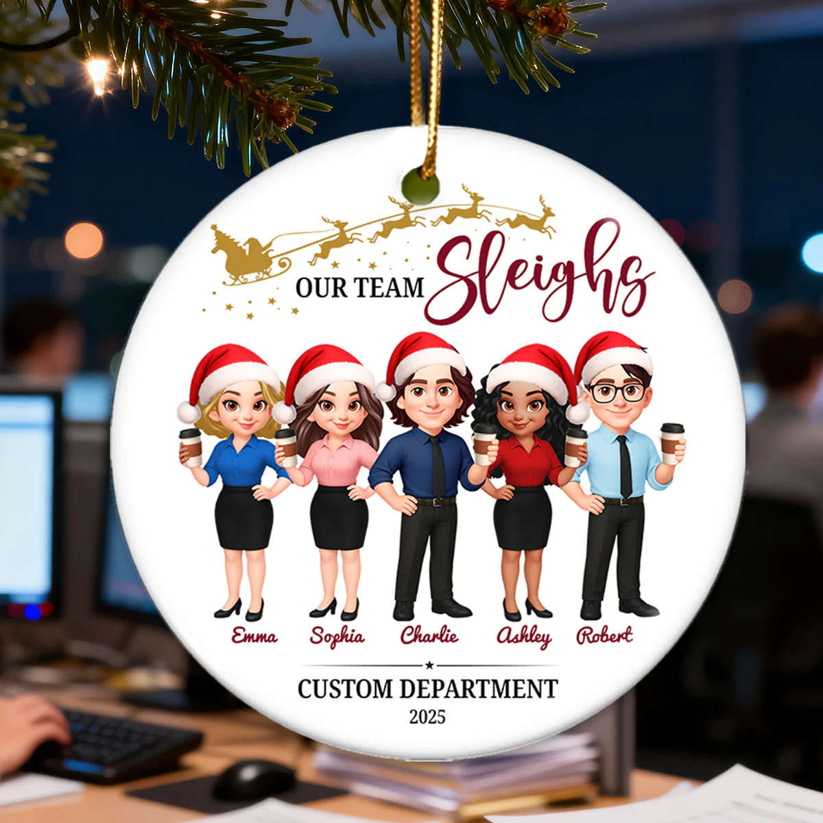 Our Team Sleighs - Personalized Ceramic Ornament - Funny Gift For Work Besties, Colleagues - Image 11