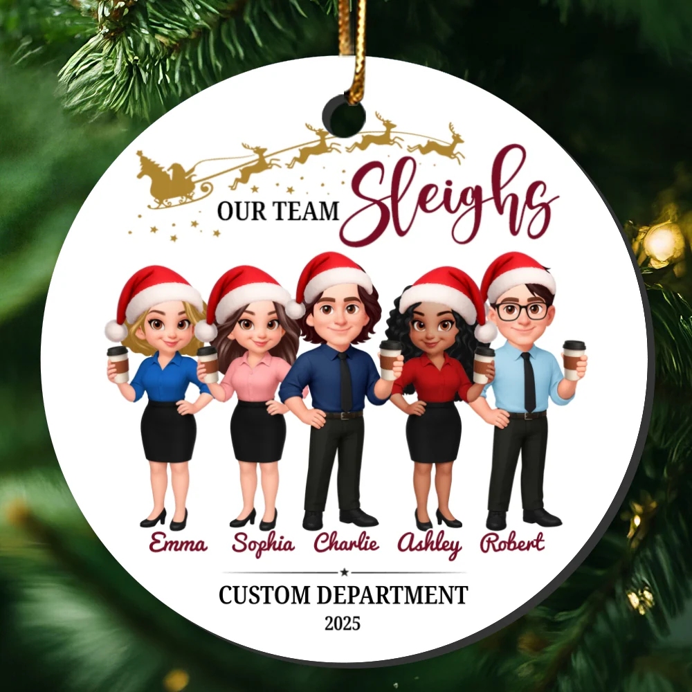 Our Team Sleighs - Personalized Ceramic Ornament - Funny Gift For Work Besties, Colleagues - Image 14