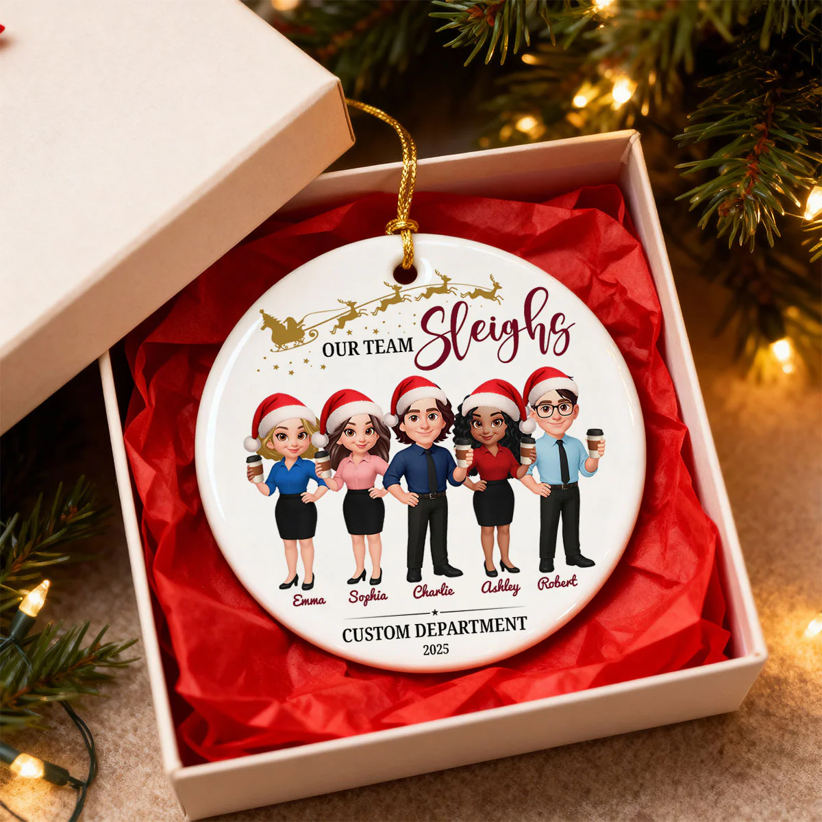 Our Team Sleighs - Personalized Ceramic Ornament - Funny Gift For Work Besties, Colleagues - Image 3