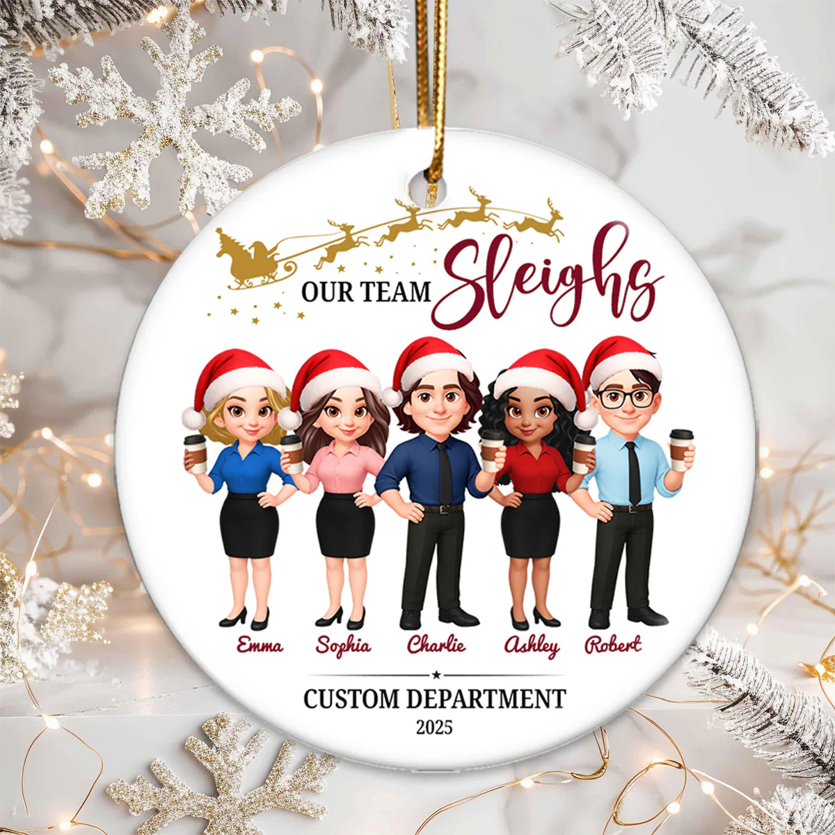 Our Team Sleighs - Personalized Ceramic Ornament - Funny Gift For Work Besties, Colleagues - Image 4