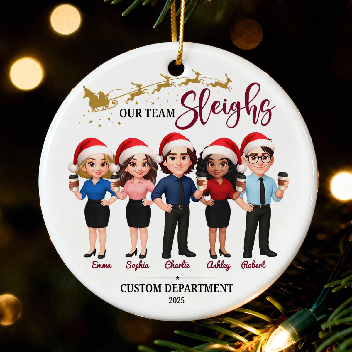 Our Team Sleighs - Personalized Ceramic Ornament - Funny Gift For Work Besties, Colleagues - Image 5