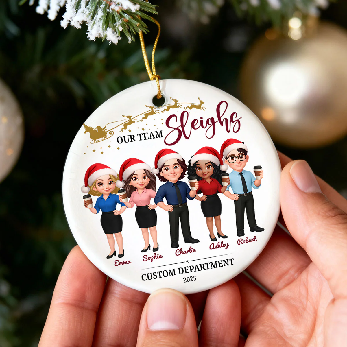 Our Team Sleighs - Personalized Ceramic Ornament - Funny Gift For Work Besties, Colleagues - Image 6