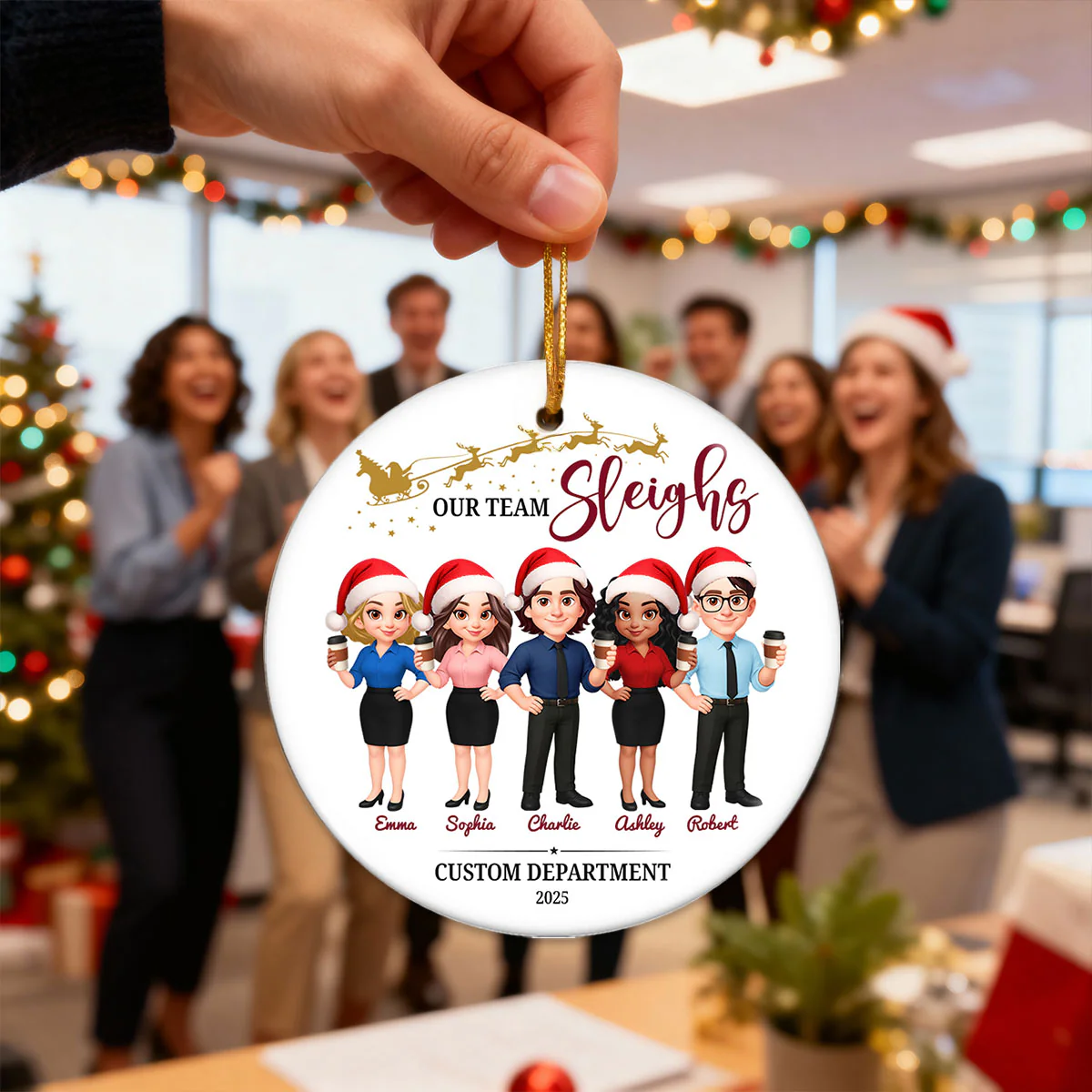 Our Team Sleighs - Personalized Ceramic Ornament - Funny Gift For Work Besties, Colleagues - Image 7
