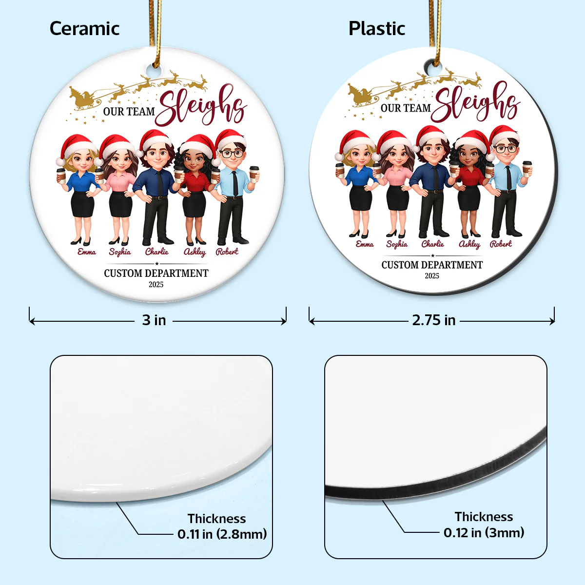 Our Team Sleighs - Personalized Ceramic Ornament - Funny Gift For Work Besties, Colleagues - Image 8
