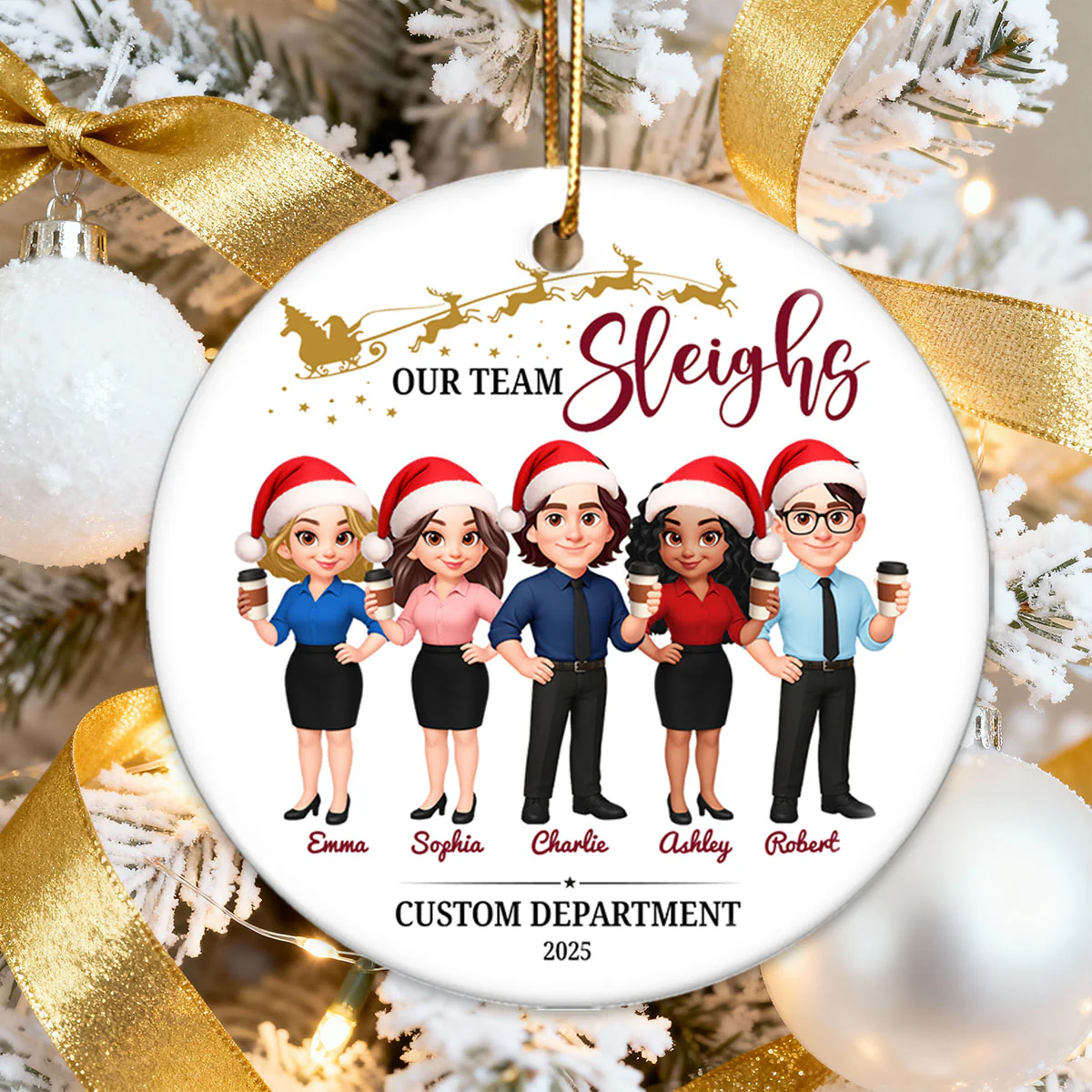 Our Team Sleighs - Personalized Ceramic Ornament - Funny Gift For Work Besties, Colleagues - Image 9