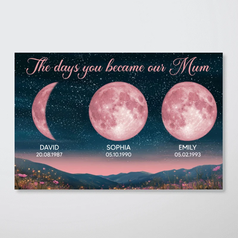 Pink Custom Moon Phase Birth Moon Beautiful Hill At Night - Personalised Poster - Image 10