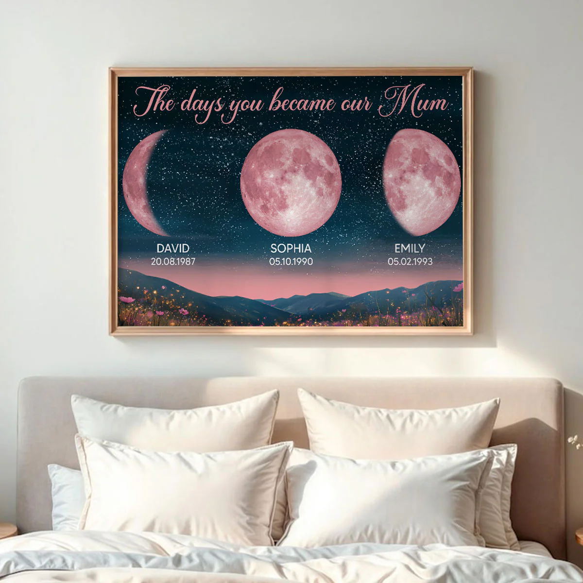 Pink Custom Moon Phase Birth Moon Beautiful Hill At Night - Personalised Poster - Image 4