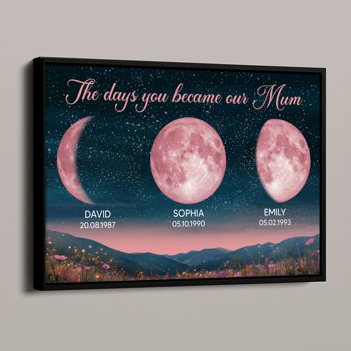 Pink Custom Moon Phase Birth Moon Beautiful Hill At Night - Personalised Poster - Image 6