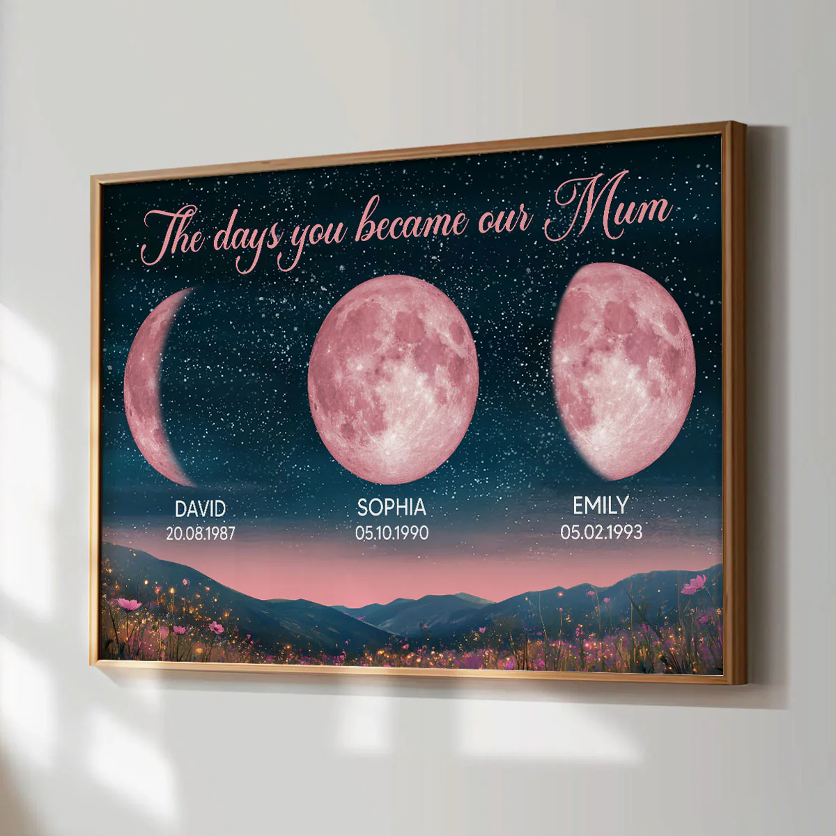 Pink Custom Moon Phase Birth Moon Beautiful Hill At Night - Personalised Poster - Image 7