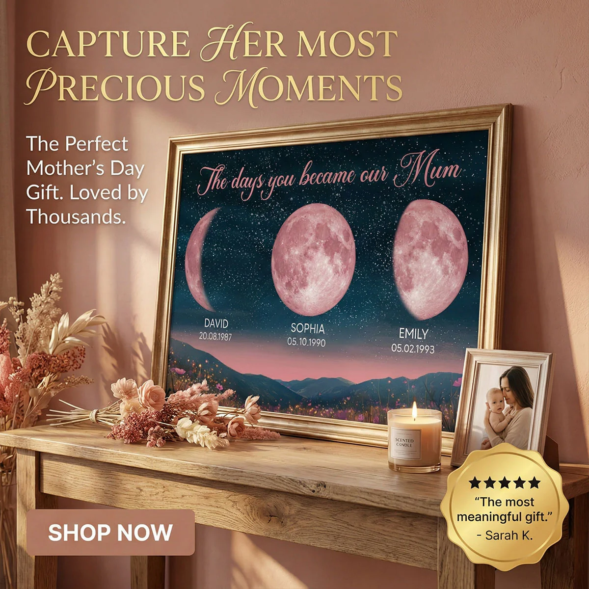 Pink Custom Moon Phase Birth Moon Beautiful Hill At Night - Personalised Poster - Image 8