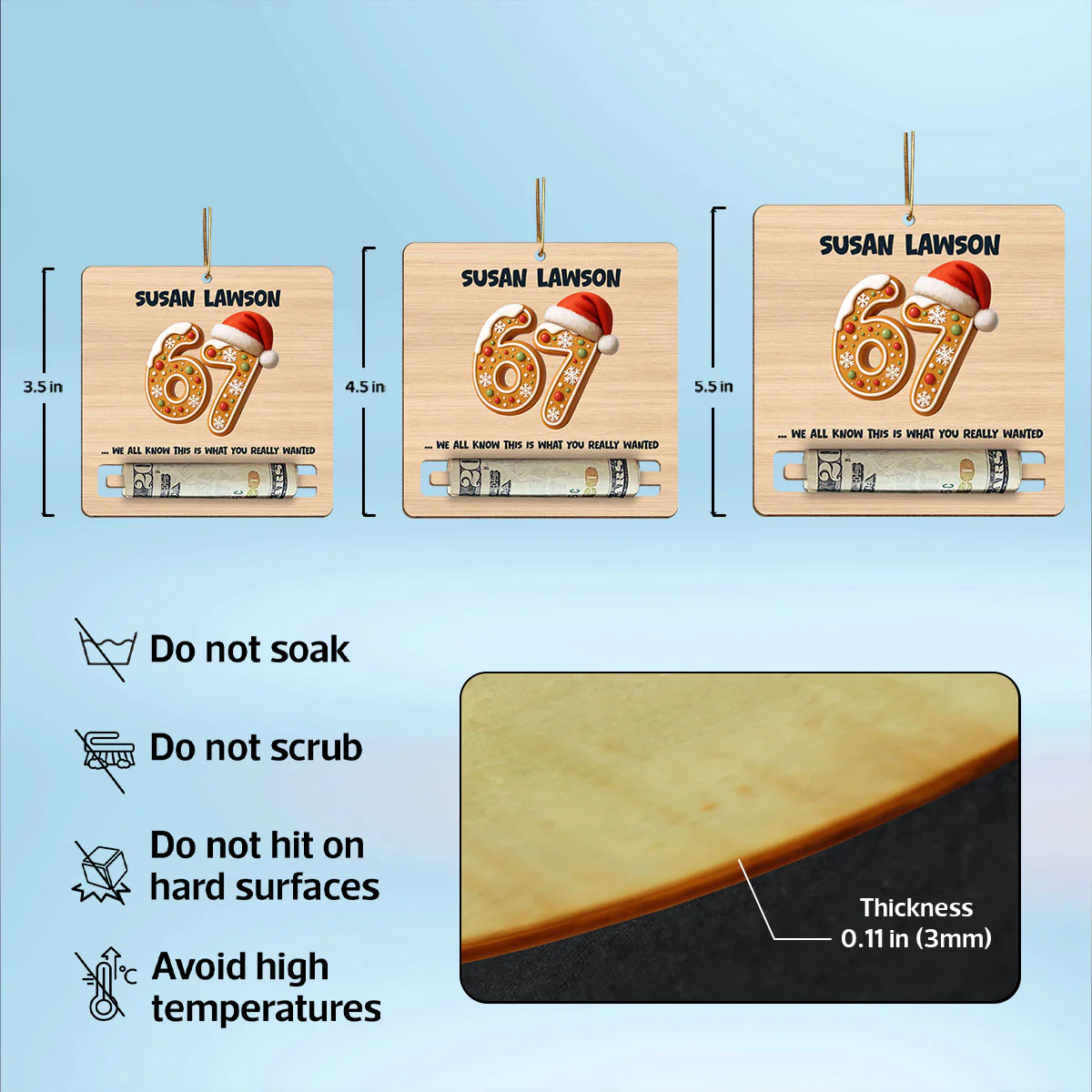 Santa Said You've Been 67% Good 2025 Slang 67 - Personalized Wooden Ornament - Holiday Money Holder, Teen Kid Gag Gift - Image 4