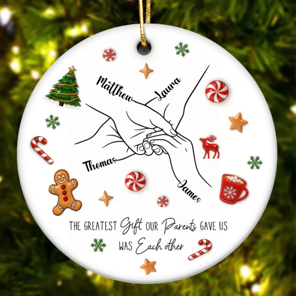 Sibling Hands Line Art - Personalized Ceramic Ornament - Christmas Gift For Brother, For Sister - Image 12