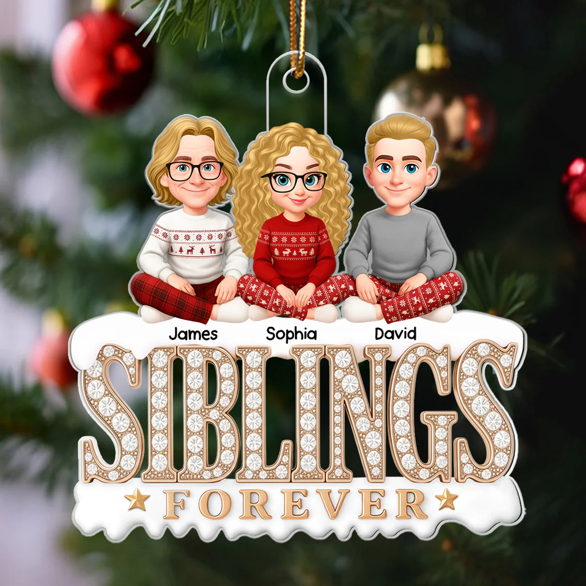 Siblings Forever 3D Crystal Effect - Personalized Acrylic Ornament - Christmas Gift for Siblings - Image 4