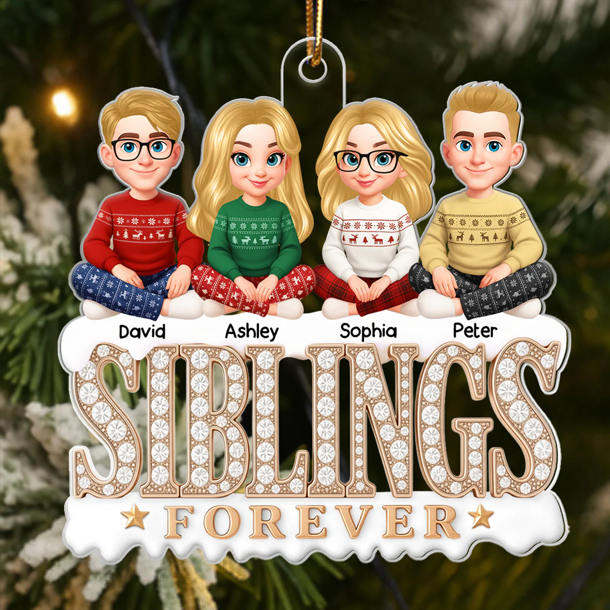 Siblings Forever 3D Crystal Effect - Personalized Acrylic Ornament - Christmas Gift for Siblings - Image 6