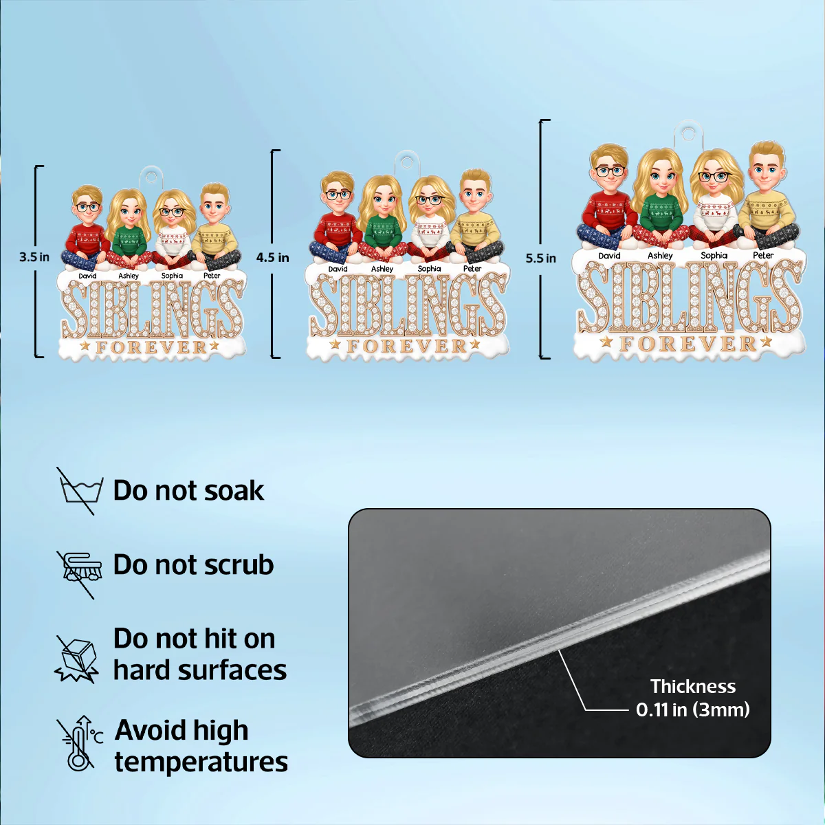 Siblings Forever 3D Crystal Effect - Personalized Acrylic Ornament - Christmas Gift for Siblings - Image 8