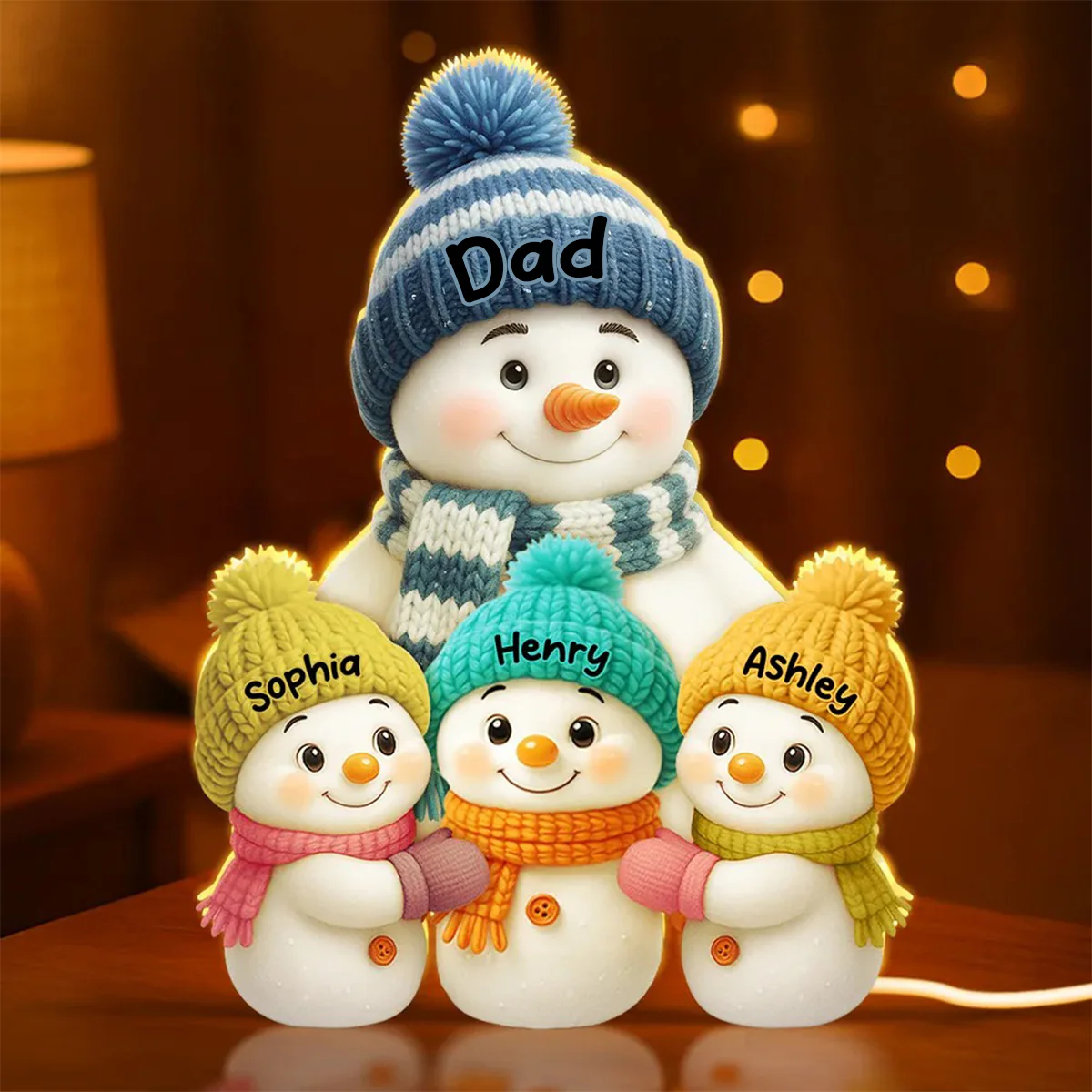 Snowman Mom, Dad, Parents and Kids Personalized Light Box - Holiday Family Keepsake - Image 4
