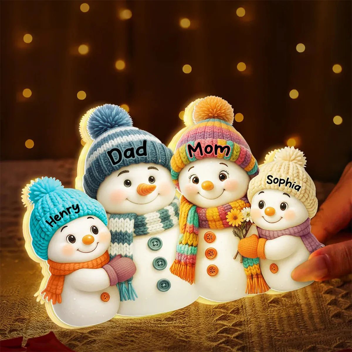 Snowman Mom, Dad, Parents and Kids Personalized Light Box - Holiday Family Keepsake - Image 6