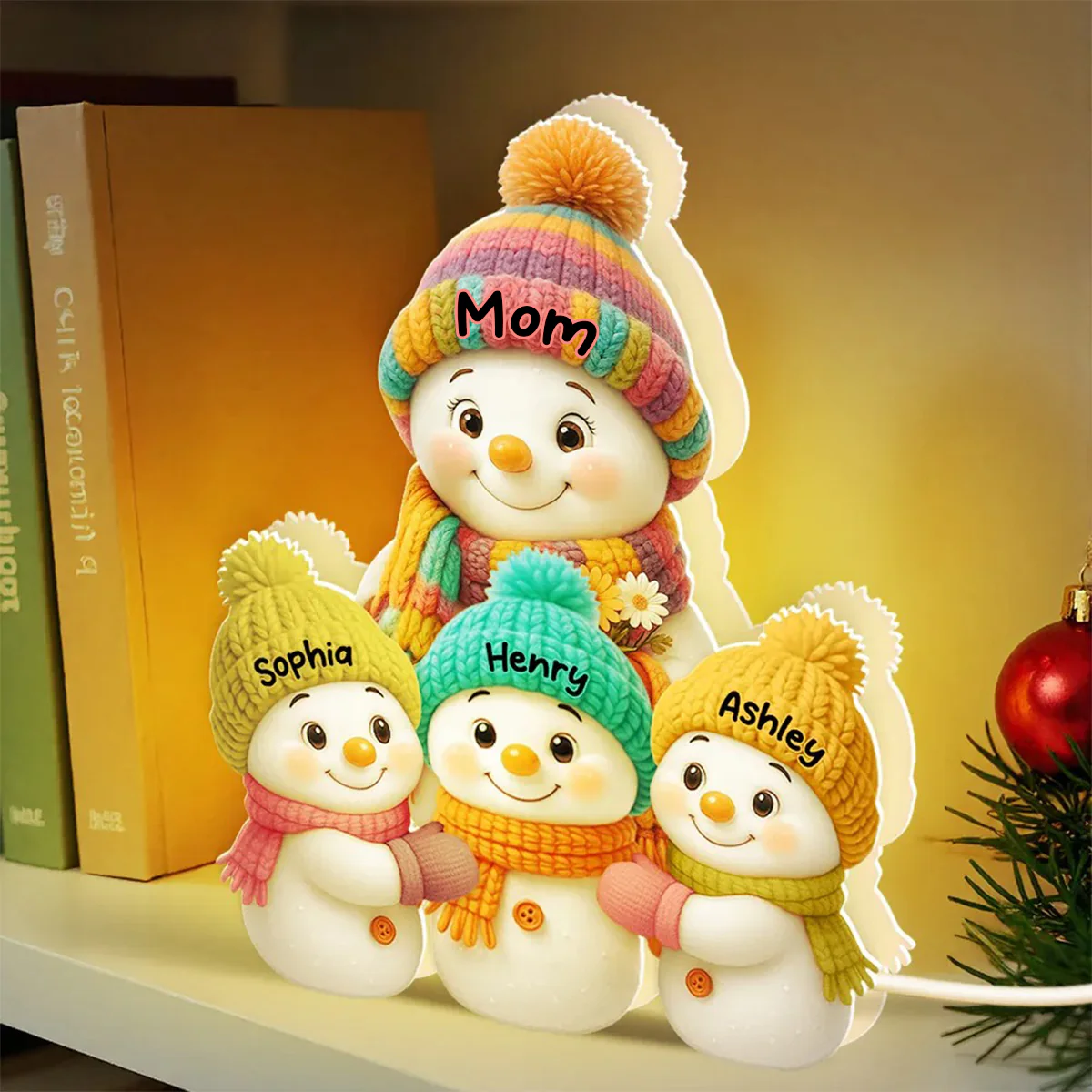 Snowman Mom, Dad, Parents and Kids Personalized Light Box - Holiday Family Keepsake - Image 7