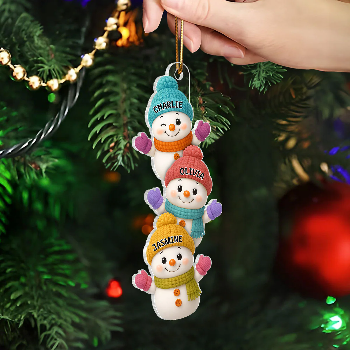 Stacked Snowman Our Grandkids Christmas - Personalized Acrylic Ornament - Gift For Grandparents, Grandkids, Family - Image 3