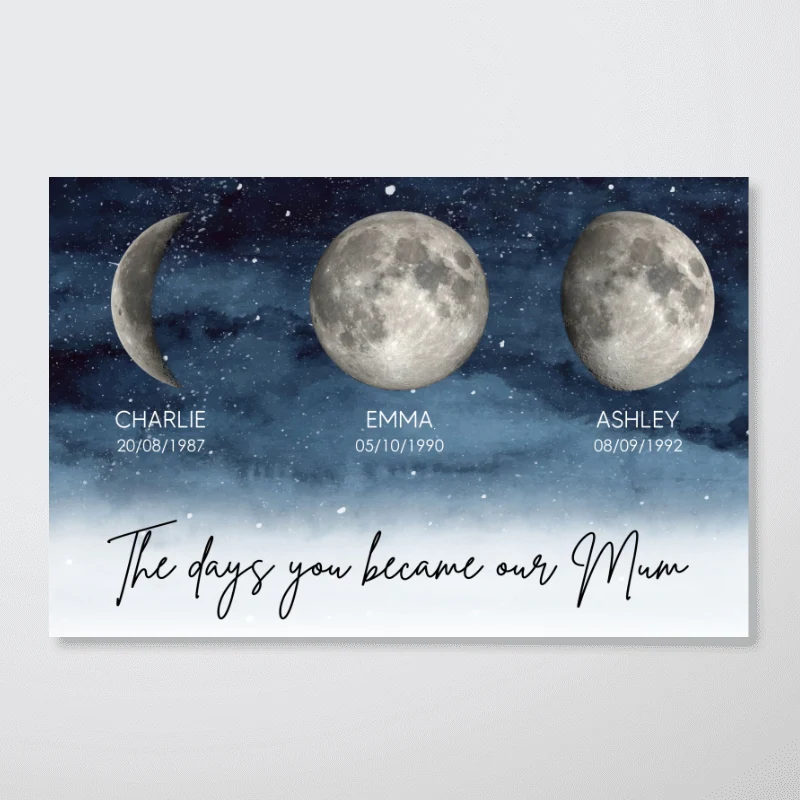Starry Night The Day You Become Mum Grandma Custom Birth Moon Phase - Personalised Poster, Mother's Day Gift For Mum, Grandma - Image 11