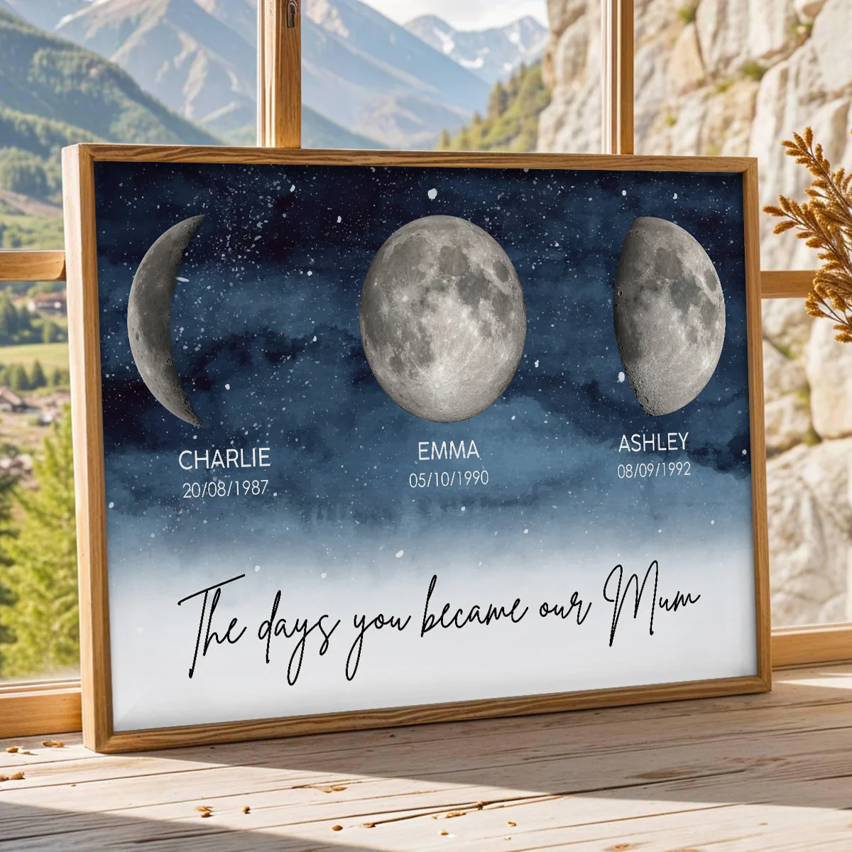 Starry Night The Day You Become Mum Grandma Custom Birth Moon Phase - Personalised Poster, Mother's Day Gift For Mum, Grandma - Image 3