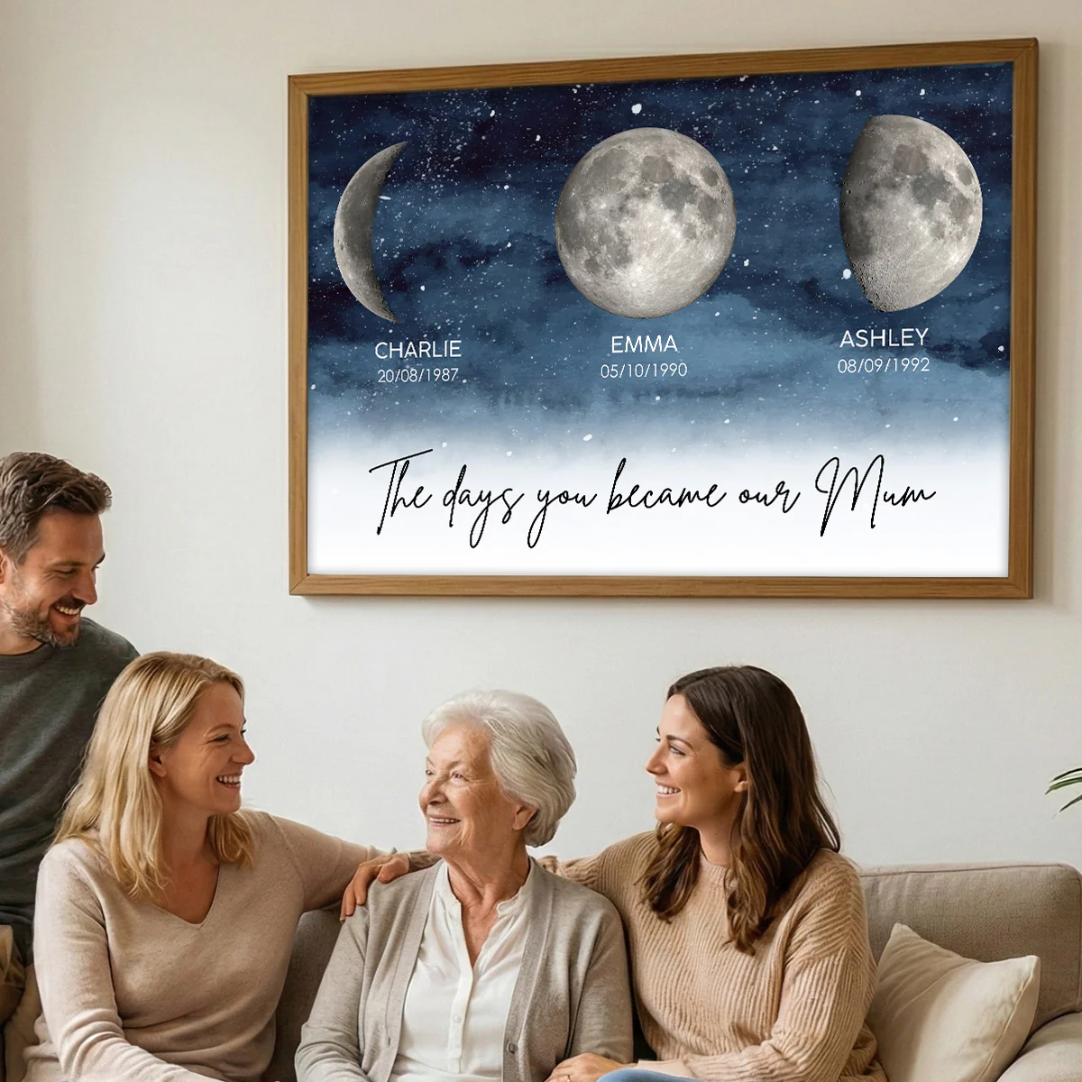 Starry Night The Day You Become Mum Grandma Custom Birth Moon Phase - Personalised Poster, Mother's Day Gift For Mum, Grandma - Image 4