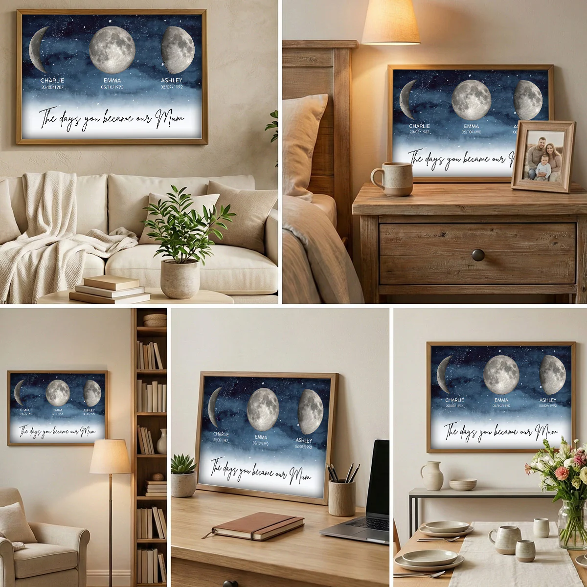 Starry Night The Day You Become Mum Grandma Custom Birth Moon Phase - Personalised Poster, Mother's Day Gift For Mum, Grandma - Image 5