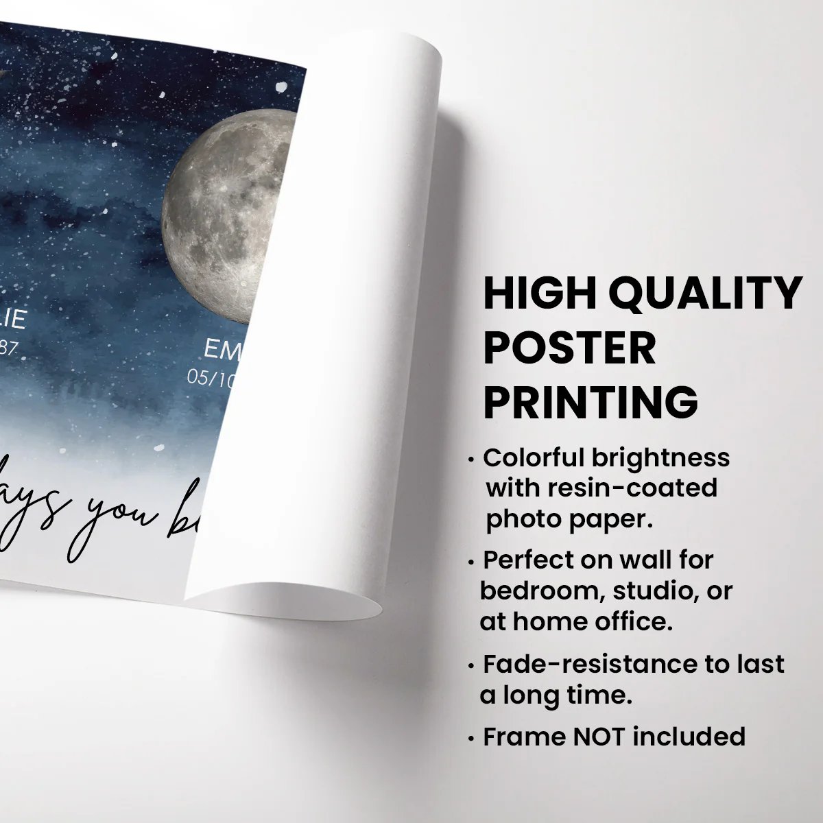 Starry Night The Day You Become Mum Grandma Custom Birth Moon Phase - Personalised Poster, Mother's Day Gift For Mum, Grandma - Image 9