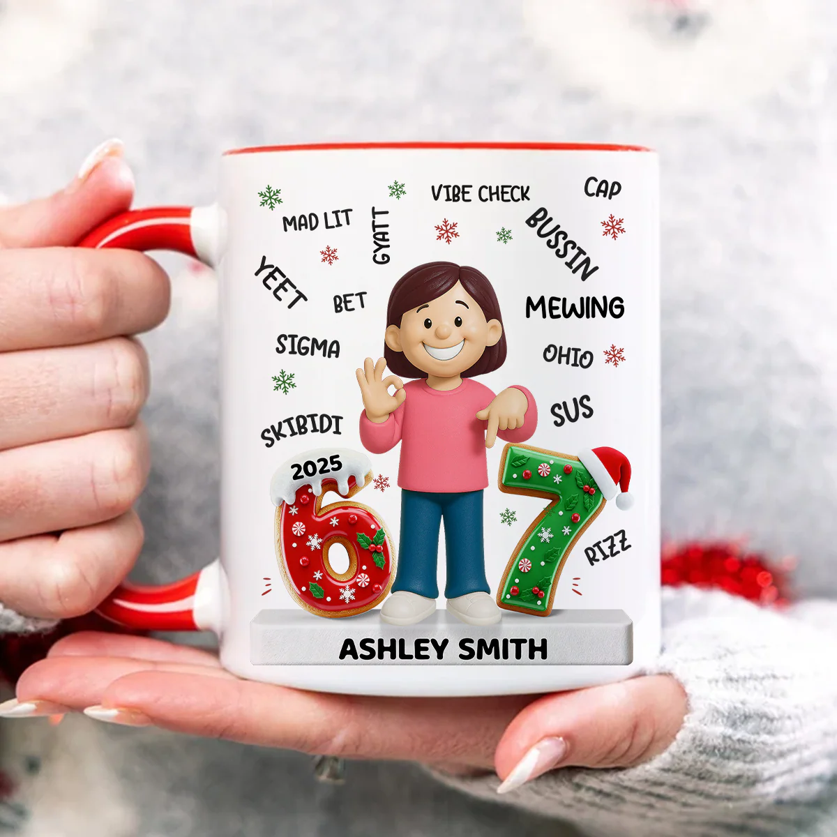 Teen Kid Custom Name Six Seven 3D Effect - Personalized Mug - 2025 Slang, Funny Teen Grandkid, Gen Alpha Christmas Gift - Image 3