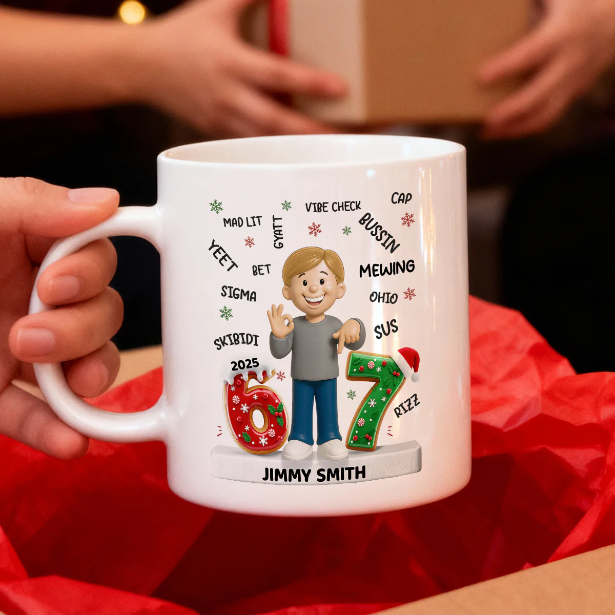 Teen Kid Custom Name Six Seven 3D Effect - Personalized Mug - 2025 Slang, Funny Teen Grandkid, Gen Alpha Christmas Gift - Image 4