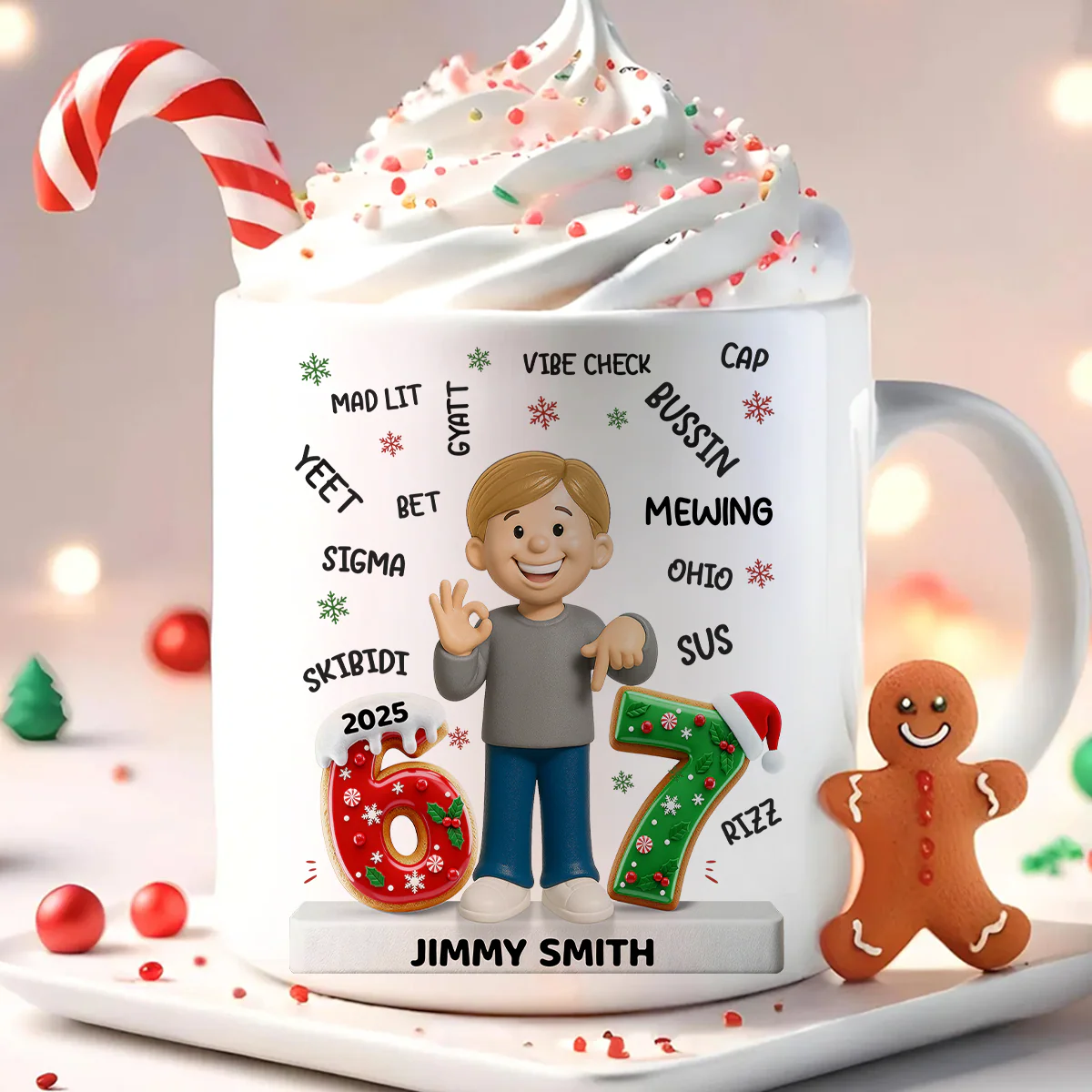 Teen Kid Custom Name Six Seven 3D Effect - Personalized Mug - 2025 Slang, Funny Teen Grandkid, Gen Alpha Christmas Gift - Image 6