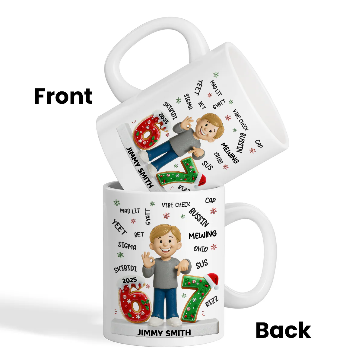 Teen Kid Custom Name Six Seven 3D Effect - Personalized Mug - 2025 Slang, Funny Teen Grandkid, Gen Alpha Christmas Gift - Image 7
