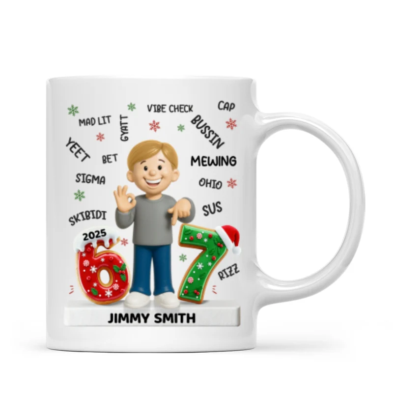 Teen Kid Custom Name Six Seven 3D Effect - Personalized Mug - 2025 Slang, Funny Teen Grandkid, Gen Alpha Christmas Gift - Image 8