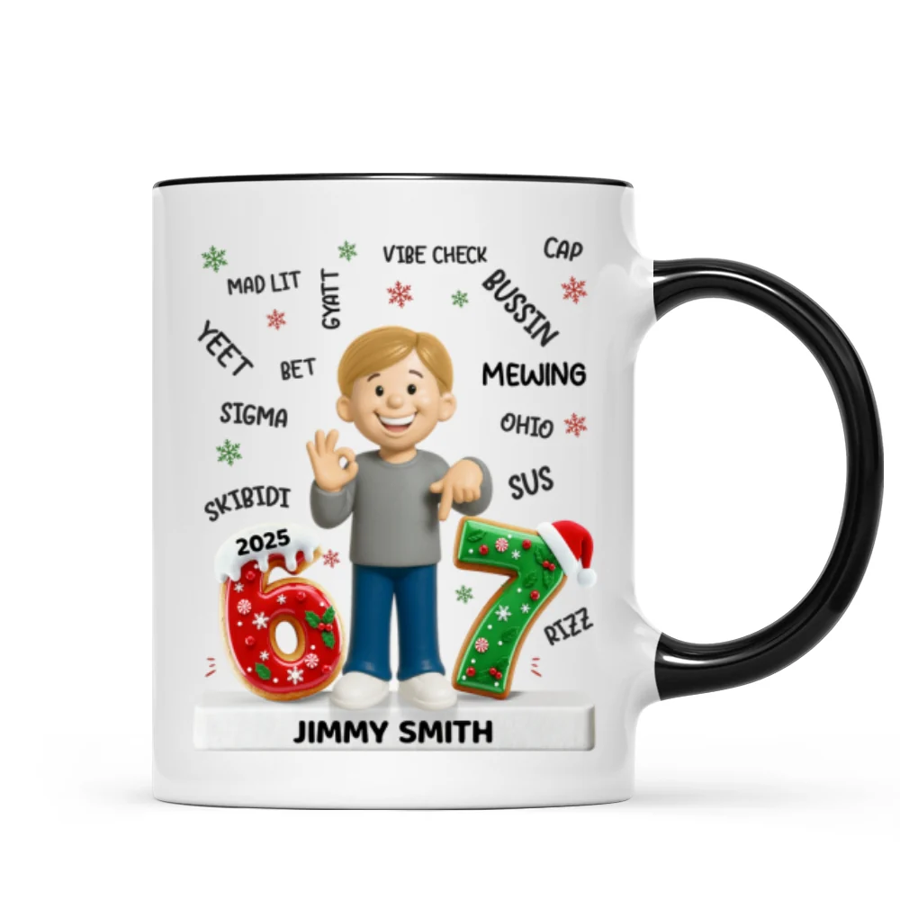 Teen Kid Custom Name Six Seven 3D Effect - Personalized Mug - 2025 Slang, Funny Teen Grandkid, Gen Alpha Christmas Gift - Image 9