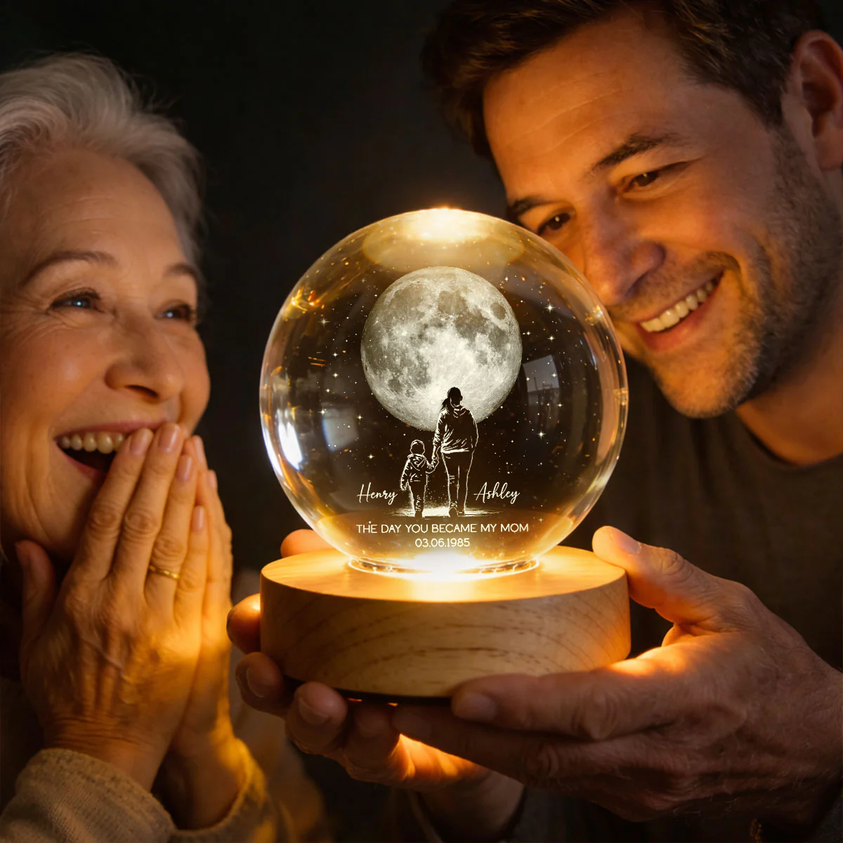 The Day You Became My Mom Custom Moon Phase by Date - Personalized Crystal Ball LED Night Light - Mother's Day Gift for Mom - Image 3
