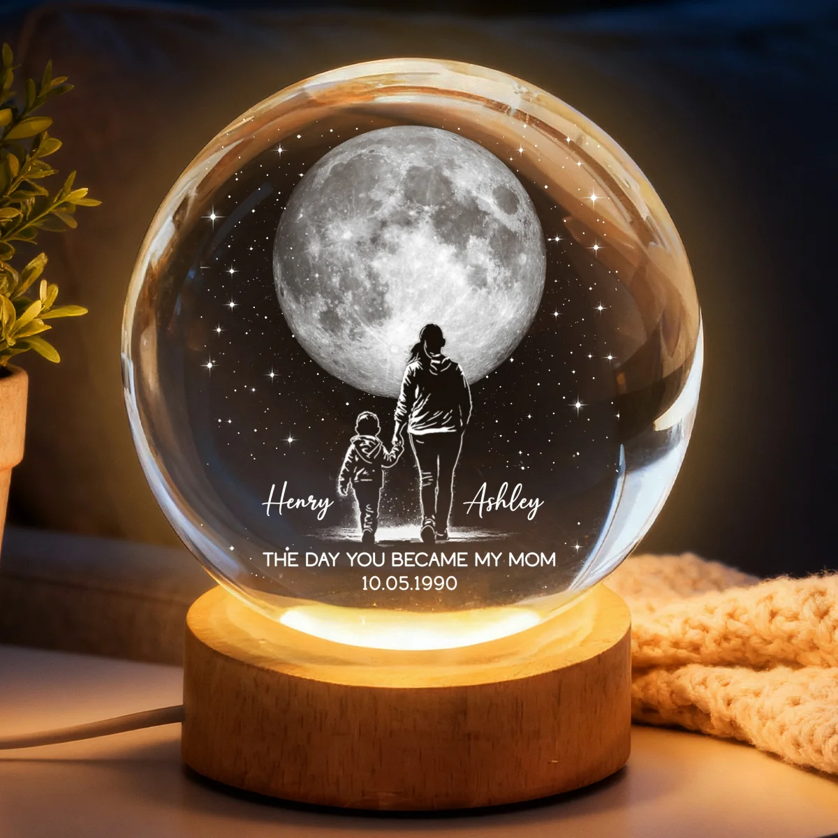 The Day You Became My Mom Custom Moon Phase by Date - Personalized Crystal Ball LED Night Light - Mother's Day Gift for Mom - Image 8
