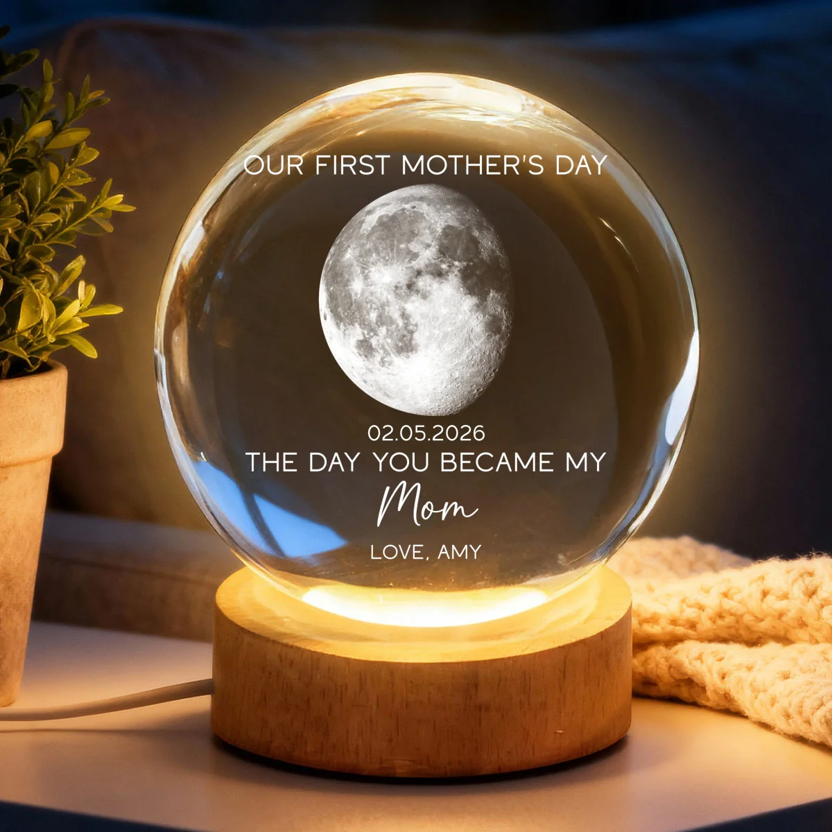 The Day You Became My Mom Custom Moon Phase First Mother's Day - Personalized Crystal Ball LED Night Light - First Mother's Day Gift For New Mom - Image 10